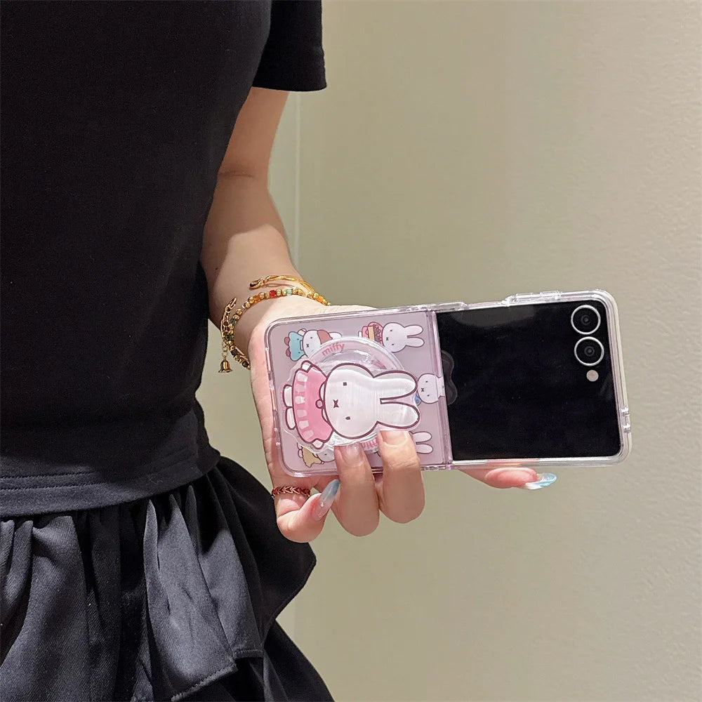 Cute Miffy Rabbit Magnetic Phone Case For Samsung Galaxy Z Flip 8 7 6 5 3D Cartoon For Magsafe Stand Shockproof Protective Cover