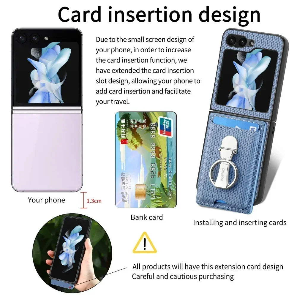 Luxury Ring Stand Leather Phone Case for Samsung Galaxy Z Flip 8 Flip 7 6 5 4 3 Flip7 FE Wallet Card Slot Shockproof Cover