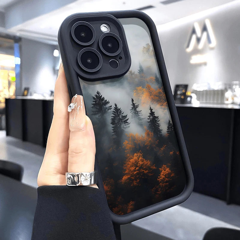 Forest In The Mist Scenery Pattern Phone Case For Samsung Galaxy S25 S24 S23 S22 S21 Ultra Plus S20 FE A15 A35 A54 A55 Cover