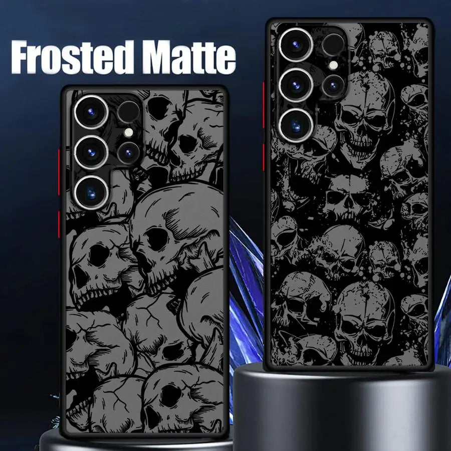 Phone Case for Samsung Galaxy S25 S24 Ultra S22 S21 S20 S10 Plus S23 FE S20FE Matte Cover Shell Four Spooky Skull Patterns Black