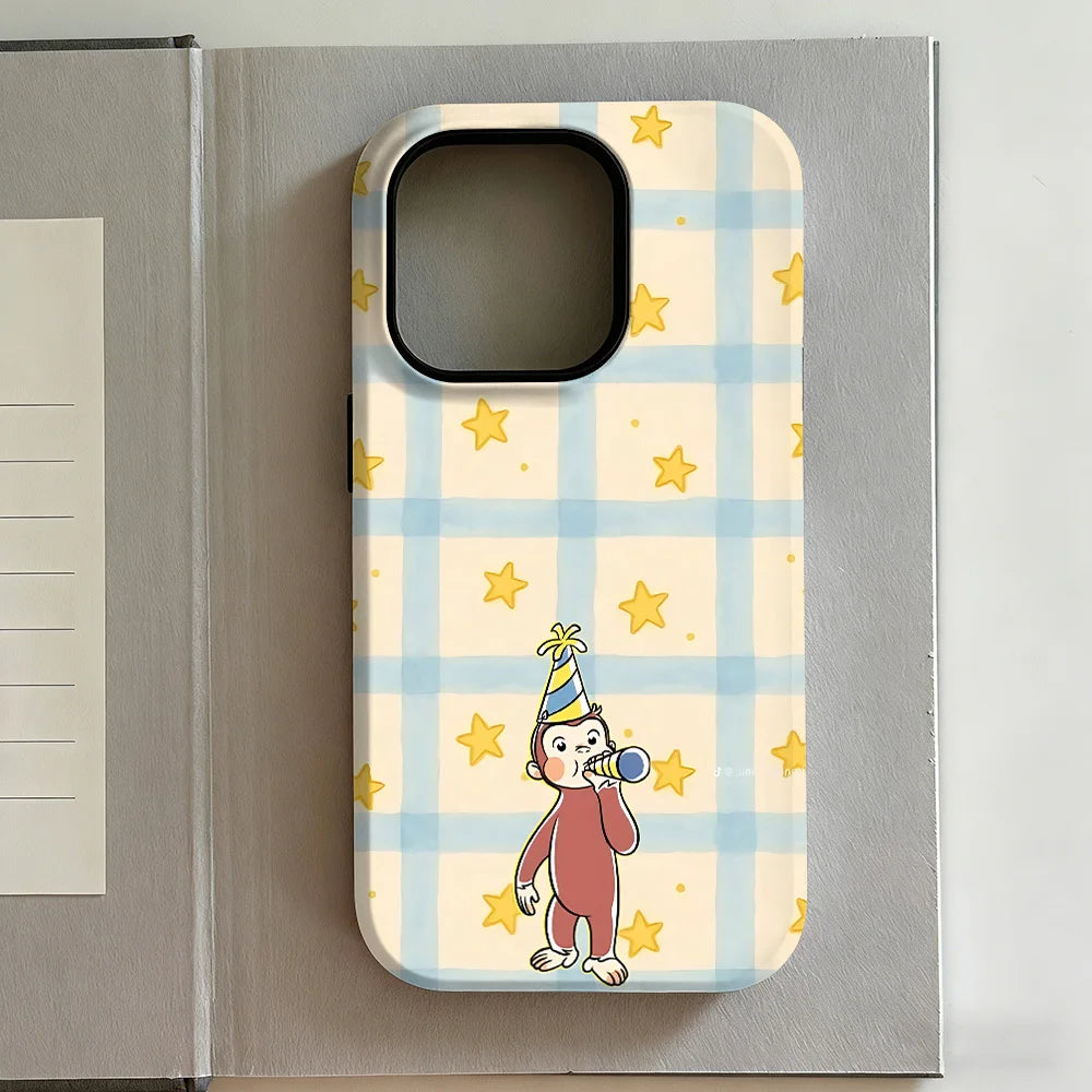 New Style Curious George Phone Case for iPhone 17 16e 16 15 14 13 12 11 X XS XR XSMAX 7 8 Air Pro Max Plus Luxury Double-layer