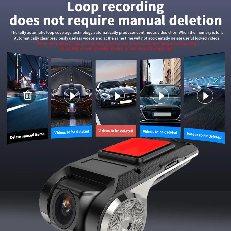 720P USB Dash Cam with ADAS & 170° Wide Angle – HDR/WDR Night Vision for Android Car Player
