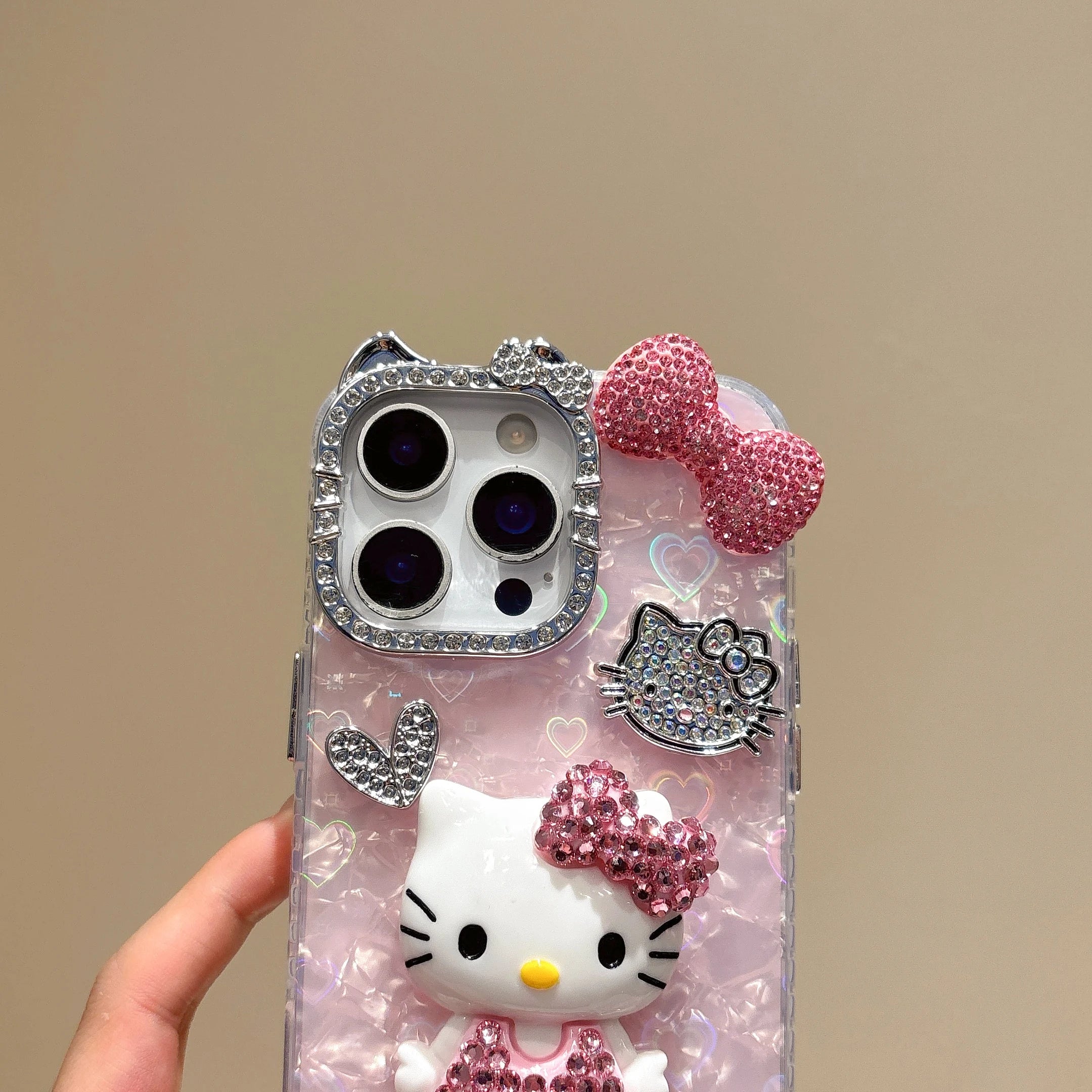 Luxury Diamond Hello Kitty Phone Case For iPhone 11 12 13 14 15 16 17 Pro Max 14 15 16 Plus Shockproof INS Style Girl Back Cover