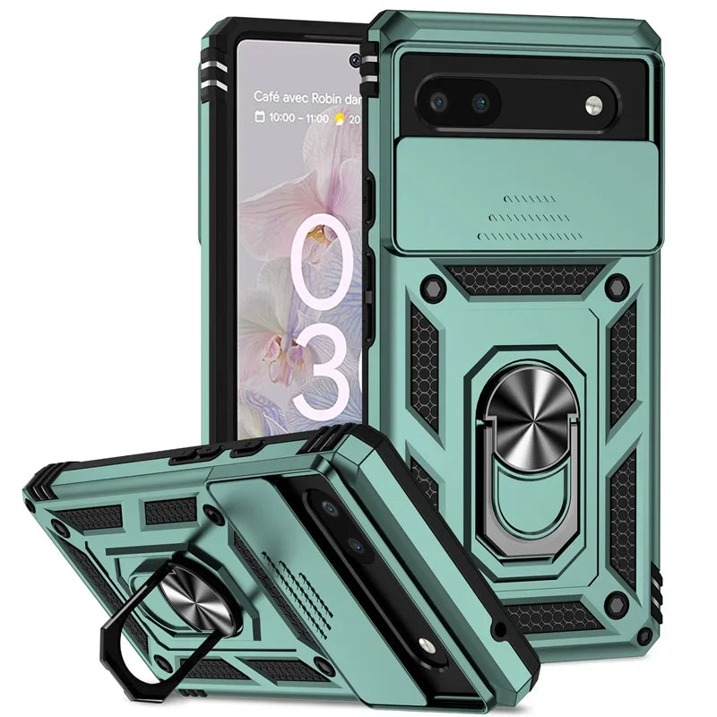 Slide Camera Protect Cover For Google Pixel 10 ProXL 9 8 7 Pro Magnetic Ring Holder Shockproof Armor Phone Case For Pixel 6 7 8A