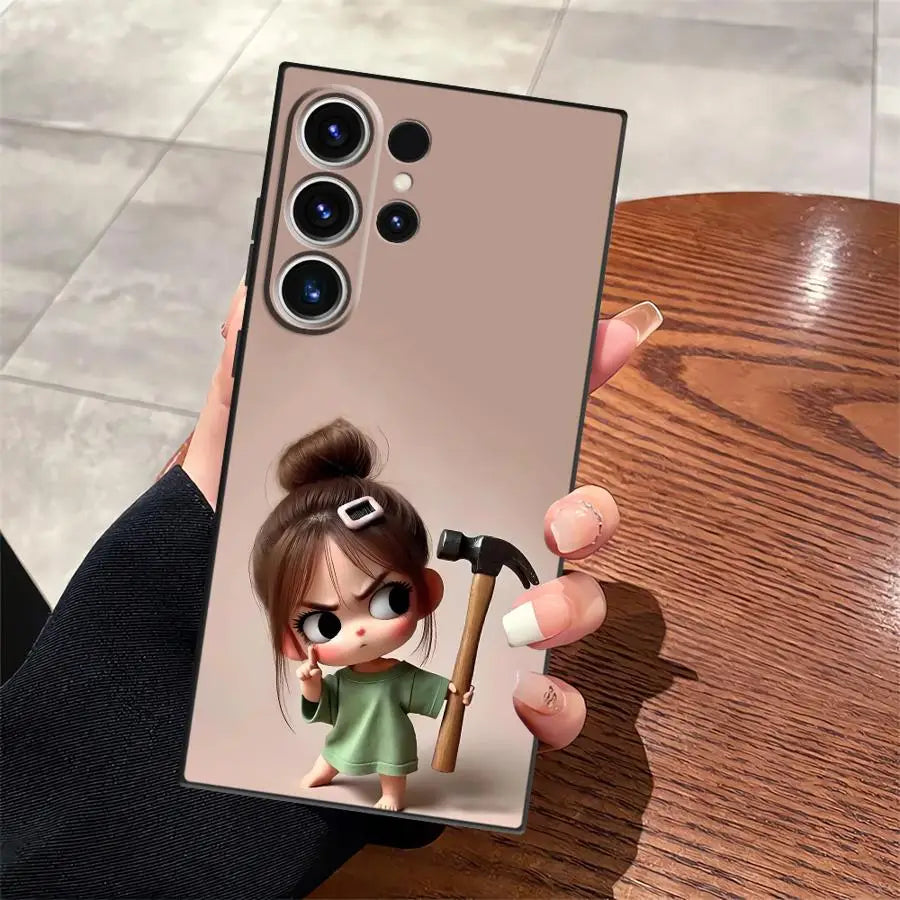 Cartoon Girl Pattern Case for Samsung Galaxy S26 S10 S9 S20 Note 20 Ultra 8 9 10 S21 FE S23 S24 Plus S25 Ultra Funda Phone Cover