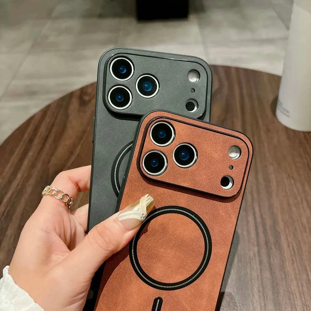 For Magsafe Leather Shockproof Phone Cases For iPhone 17 16 15 14 13 12 11 Pro Max 16e Plus Air Magnetic Wireless Charge Cover