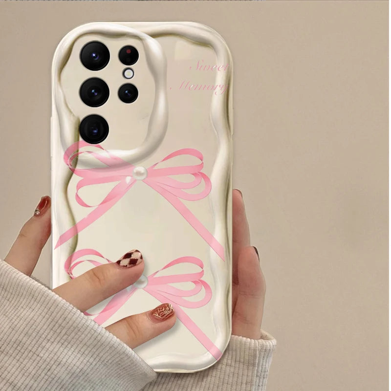 Black Bowknot Heart Phone Case for Samsung Galaxy S26 S25 S24 Ultra S23 S22 S21 S20 Plus FE A56 A55 A54 A35 A16 Silicone Cover