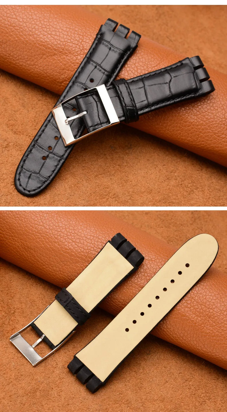 For SWATCH Bracelet YOS440 449 401G 447 448 23mm Genuine Leather + Silicone Watchband Men Black brown Steel Clasp Watch Strap