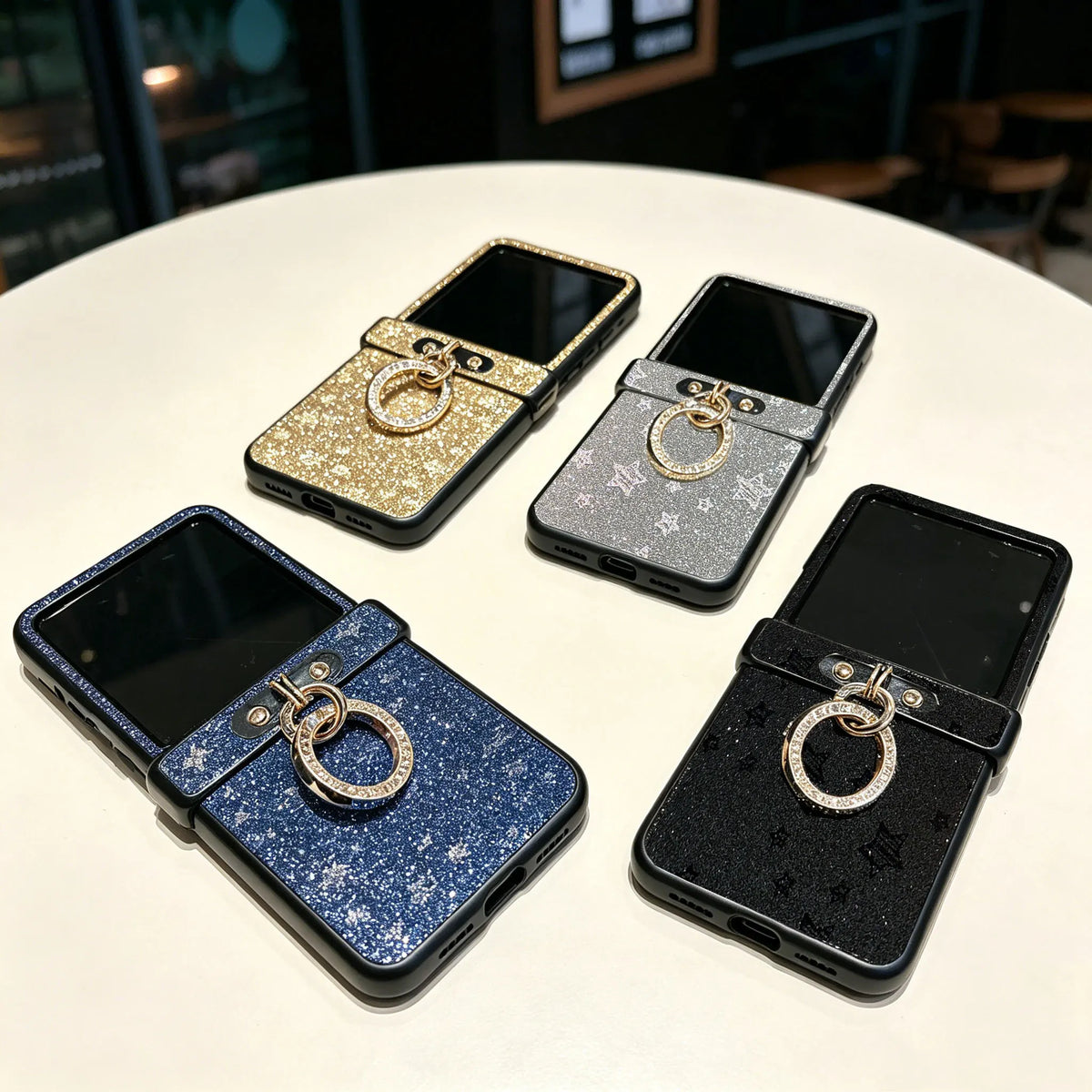Luxury Twinkle Stars Phone Case for Motorola Razr 50 60 Ultra 2024 2025 + 2024 + 2025 with a Diamond-Plated Ring Buckle