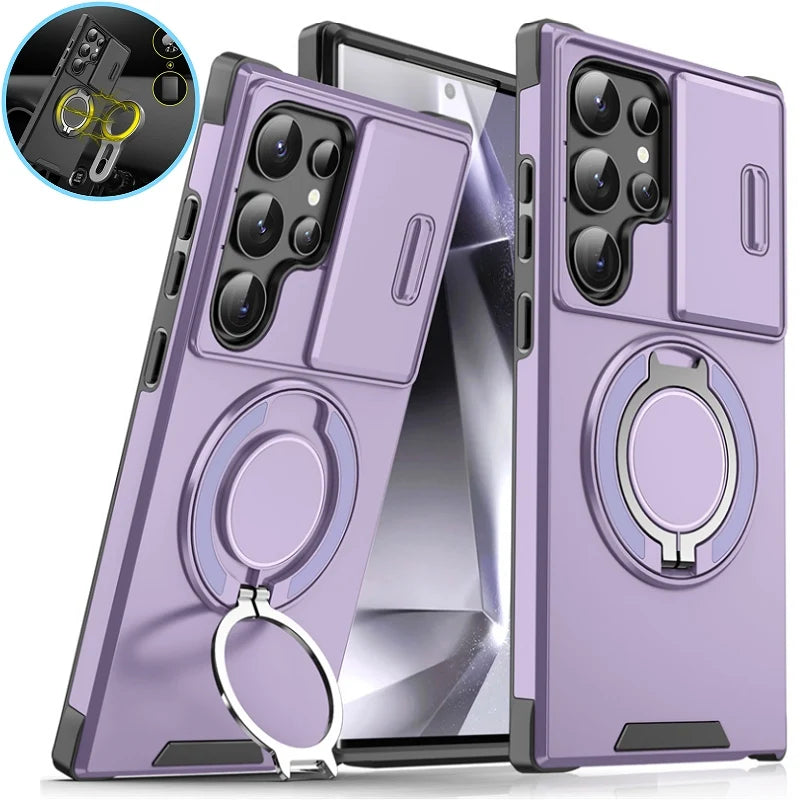 Armor Case For Samsung Galaxy S25 Ultra S24 S23 S22 S21 Plus S20 FE Note 20 Ultra Slide Camera Lens Protection Shockproof Cover