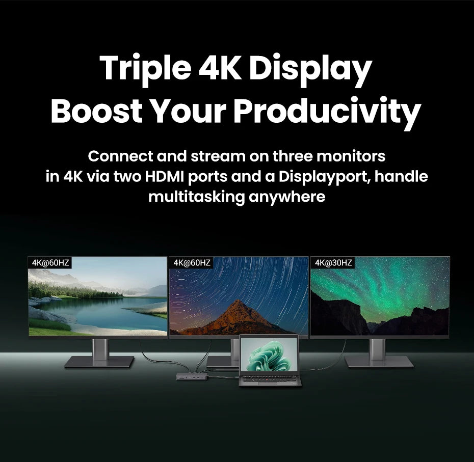 UGREEN 13-in-1 USB-C HUB Triple Monitor Extend 4K 2xHDMI 1xDP 10Gbps USB3.2 PD100W SD/TF RJ45 Dockingfor Windows Laptop HP Dell