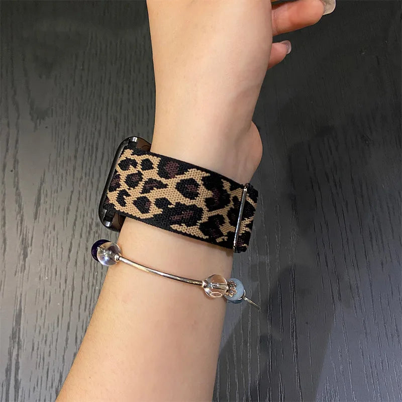 1Pack Leopard Print Elastic Loop Compatible With Apple Watch Band 38mm 40mm 41mm 42mm 44mm 45mm 49mm 46mm Strap Accessories