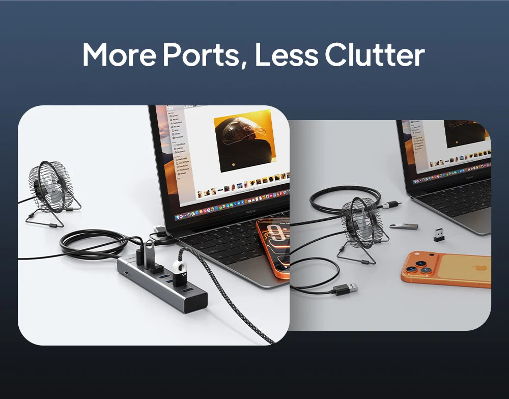 CABLETIME 7 IN 1 USB A Hub USB C HUB USB 3.0 5Gbps Fast Data Transfer Aluminum Durable Shell for Laptop Mac TV Hard Drive C HUB