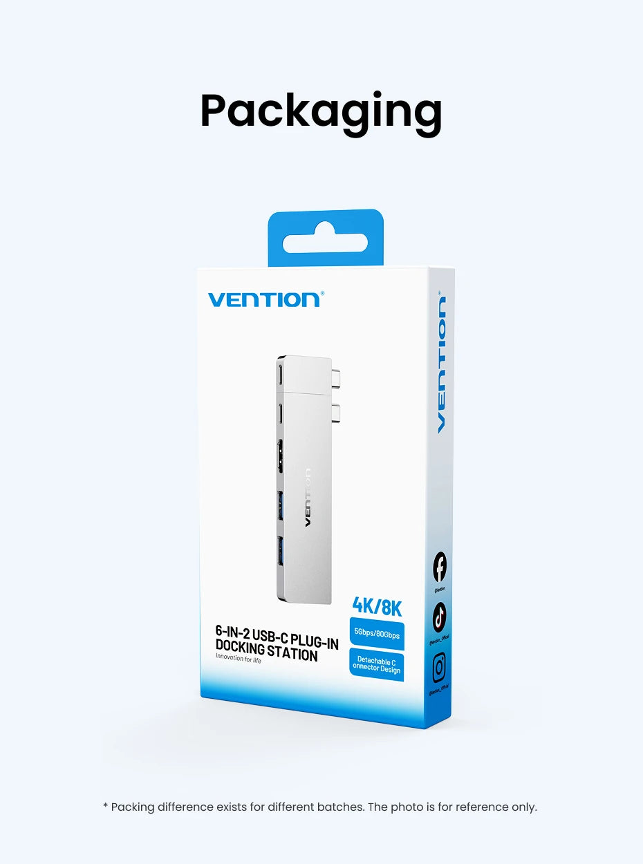 Vention USB C Plug-in Hub 6 in 2 Thunderbolt 4 80Gbps 8K Dock Station for MacBook Pro Air USB 3.0 HUB HDMI 4K60Hz for Win Laptop