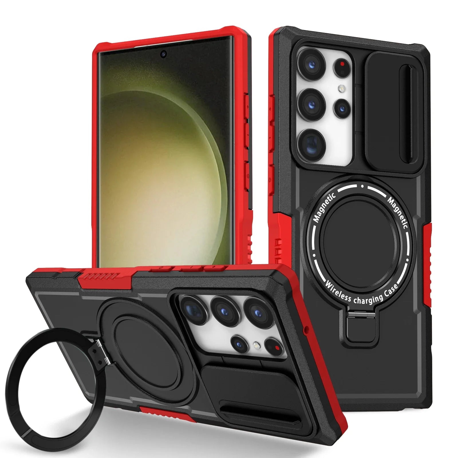 Hybrid Armor Case For Samsung Galaxy S25 S23 S24 25Ultra S22 Plus S26 Note 20 S23 FE Car Holder Magnetic Wireless Charging Cover