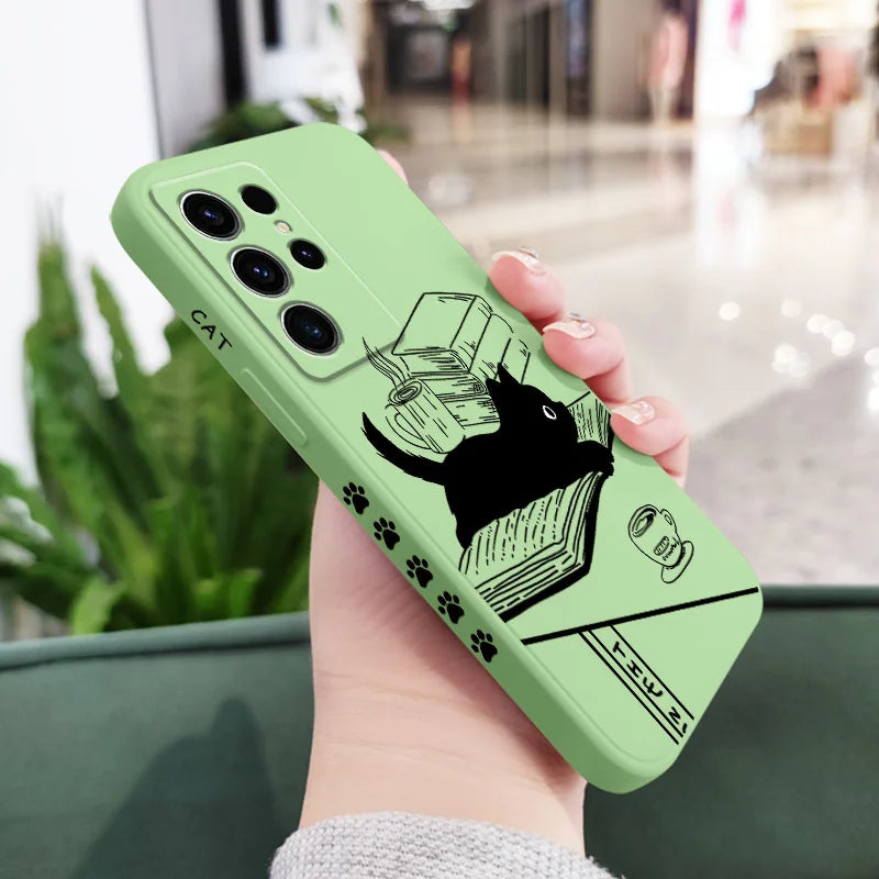 Table Cat Phone Case For Samsung Galaxy S25 S24 S23 S22 S21 S20 S10 Ultra Plus FE Note 20 Ultra 10 9 Plus Cover