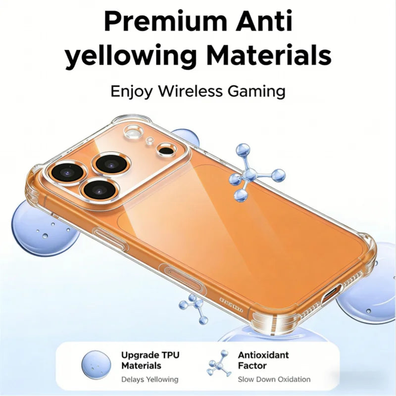 Shockproof Clear Bumper Phone Cases For iPhone 17 13 12 11 Pro Max 16e 17 Air Transparent Case For iPhone 16 15 14 Plus Cover