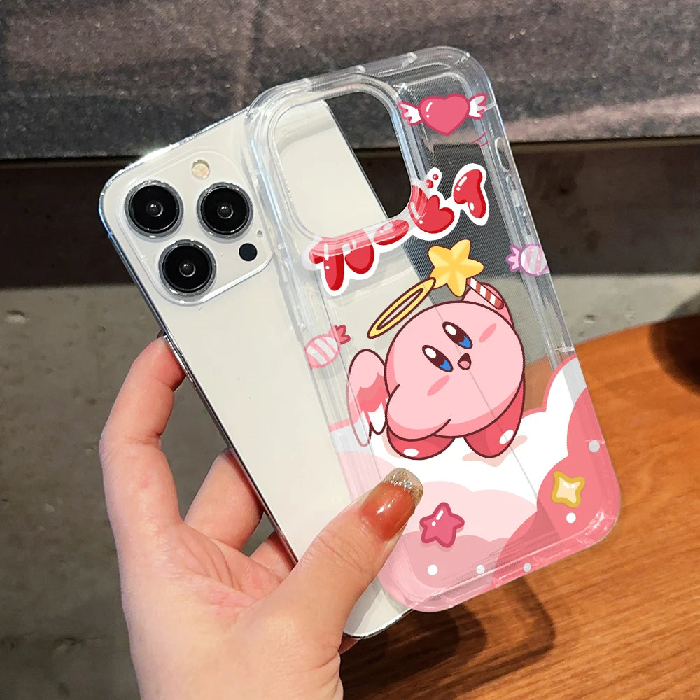 Anime Pink K-Kirbys Cat Phone Case for Samsung Galaxy S25 S24 S23 S22 S21 S20 S10 Note20 Note10 FE Ultra Plus 4G 5G Clear Cover