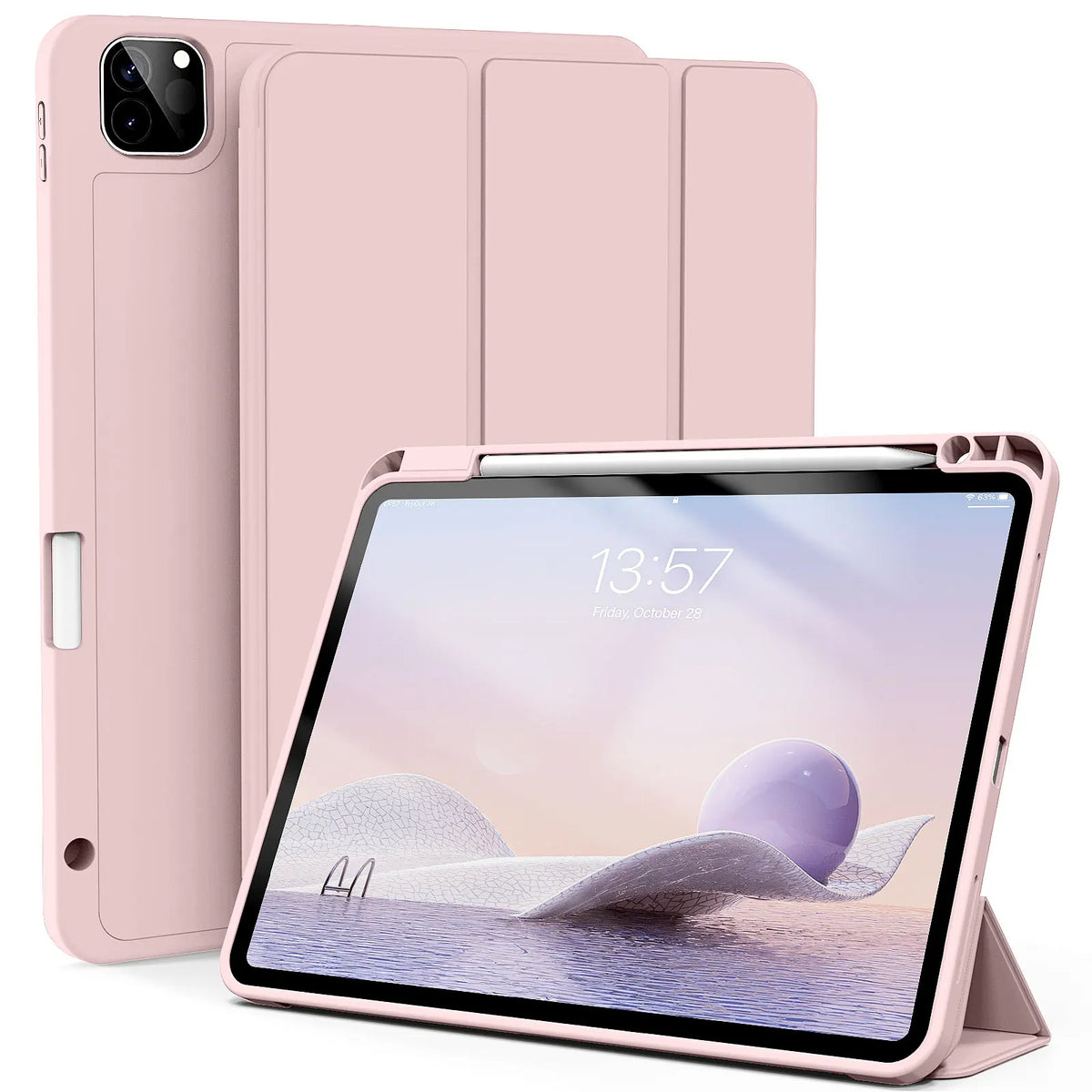 For iPad Pro 11 inch 4/3/2th Generation with Pen Slot Case,For iPad Pro 11-inch(M4)2024 Trifold Stand TPU Soft Back Tablet Cases