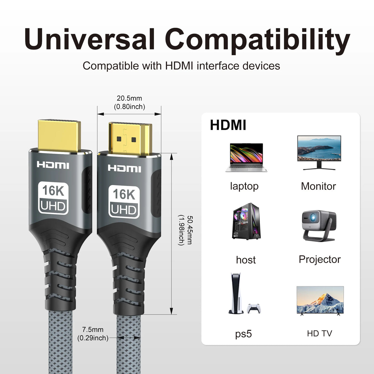 16K HDMI-Compatible Cable 96Gbps Ultra High Speed HDMI 2.2 16K@30Hz/60Hz 8K@120Hz For PS5 3080 EARC HDR Video PC Laptop TV Box