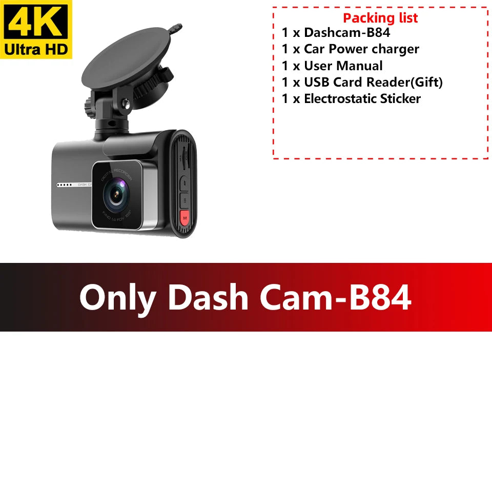 ACCEO Dash Cam 4k Front Lens Car Driving Recorder Built-in WiFi Optional 2K Rear Camera HD Night Vision Support GPS Car DVR