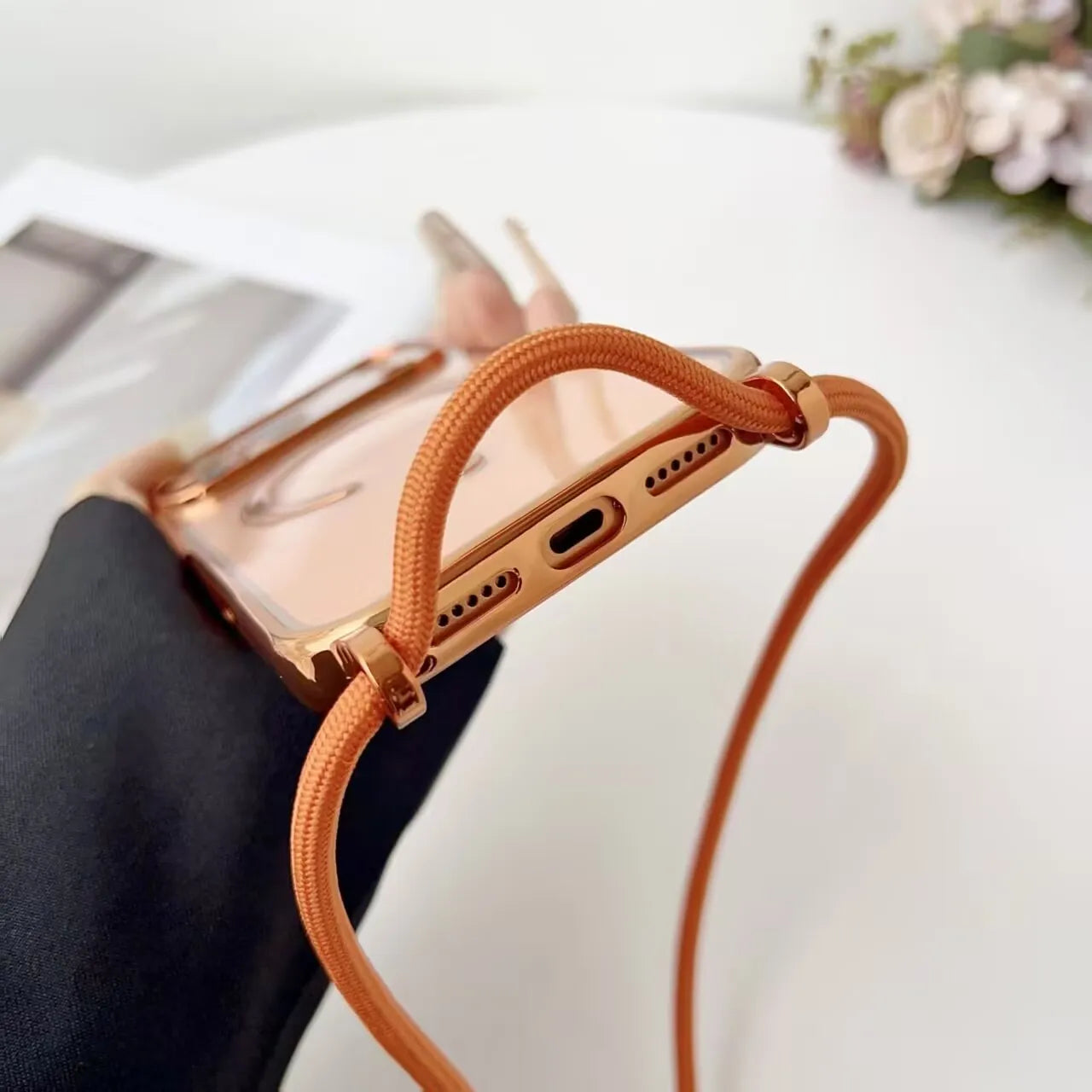 Luxury Necklace Cord Rope Lanyard Plating Magnetic Clear Phone Case For iPhone 17 Air 16 14 12 13 15 Pro Max For Magsafe Cover