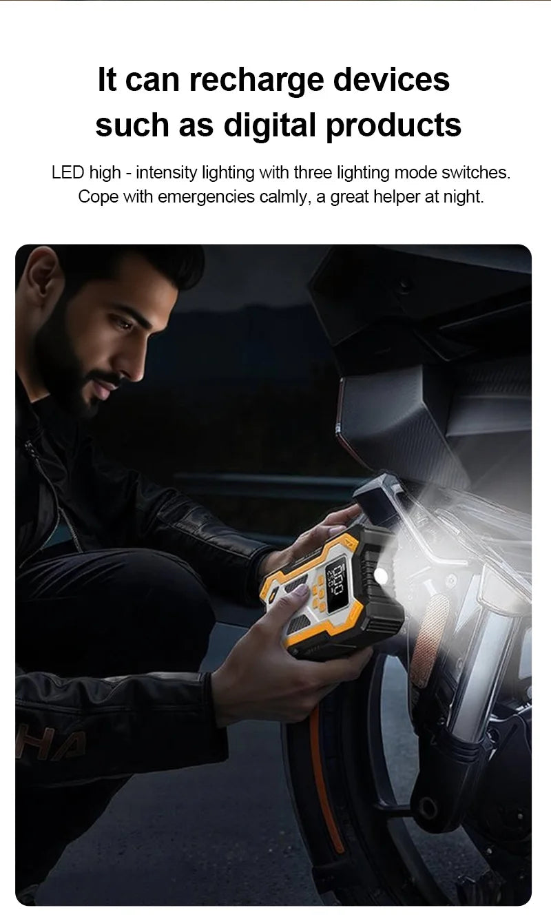 Car Jump Starter With Air Compressor LCD Screen 30000mAh Portable Booster Charger 7000A Powerful Car Battery Starting Devi