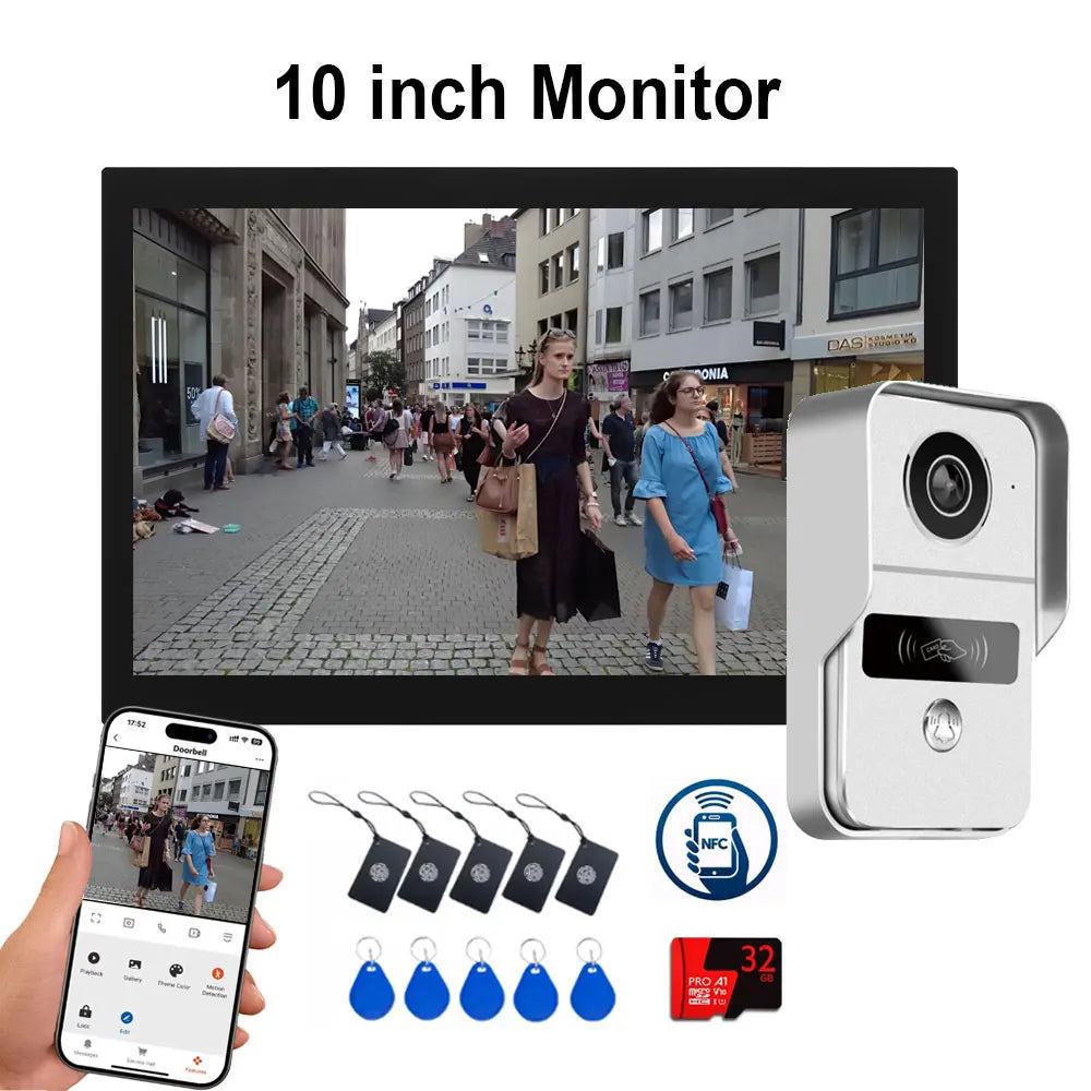 1080P Tuya Smart Doorbell Camera Home Video Intercom 5G Wifi 2 Wires 7/10 Inch Wireless Video Doorphone System 5-in-1 NFC Unlock