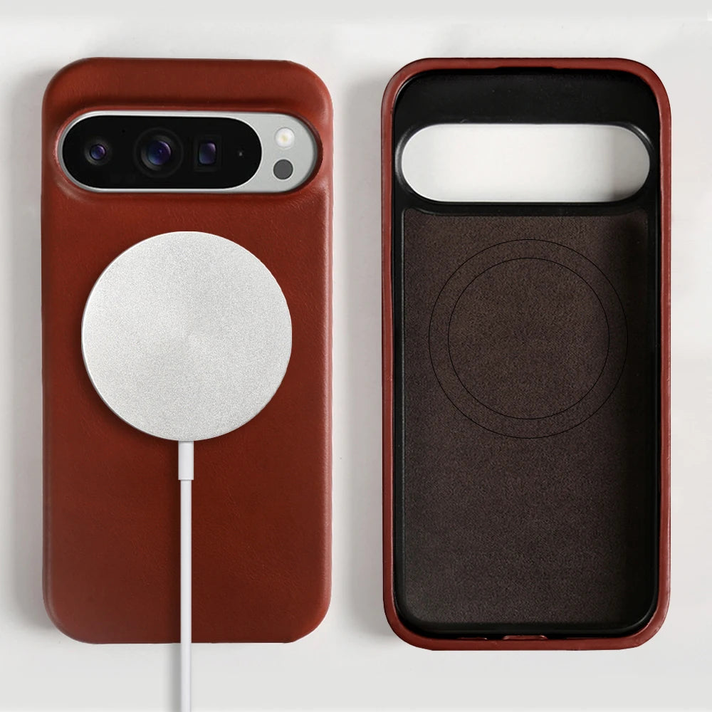 Vintag Oil Wax Magnetic Genuine Leather Case For Google Pixel 10 Pro XL 9 8Pro 6A 7Pro Aesthetic Phone Cover Back Coque Carcasa
