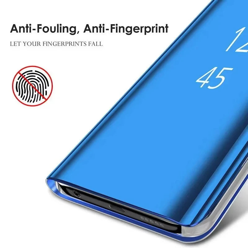 Mirror Flip Luxury Cases For Samsung Galaxy S26 Ultra S25 S23 S22 S21 Plus Fe Note 20 S24 Ultra Leather Texture Shockproof Cover