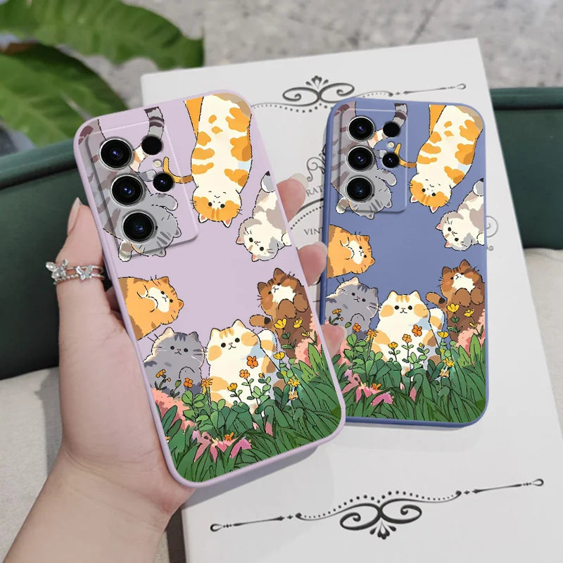 Lovely cat Phone Case For Samsung Galaxy S25 S24 S23 S22 S21 S20 Ultra FE S10 S10E Plus Note 20 Ultra Silicone Cover