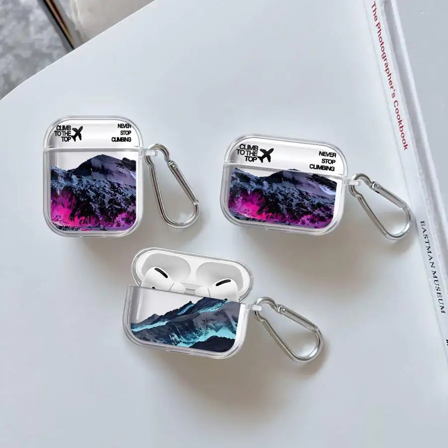 Case For Airpods 4 Pro Pro3 3 1 2 Pro2 Clear Earphone Cases Cover Snow Mountain Airplane