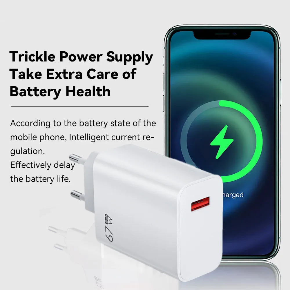 67W Fast Charger GaN USB Type C Power Adapter with Type C Cable USB High Speed Wall Charger For Xiaomi 17 15 14 Ultra Redmi Note