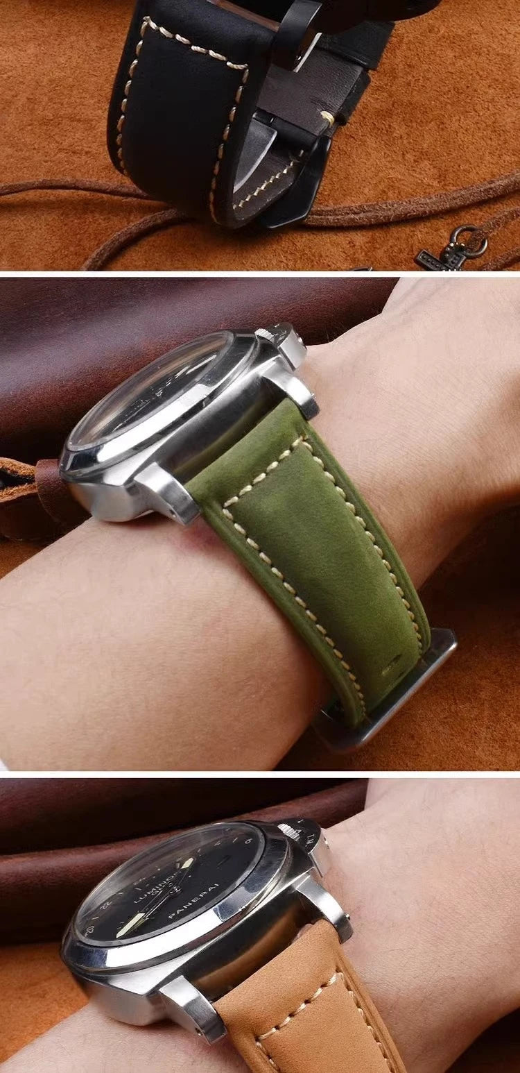 For Panerai Fossil SEIKO TISSOT Watchband Genuine Leather Bracelet male Frosted cowhide Strap Watch band 22 24mm 26m Accessories