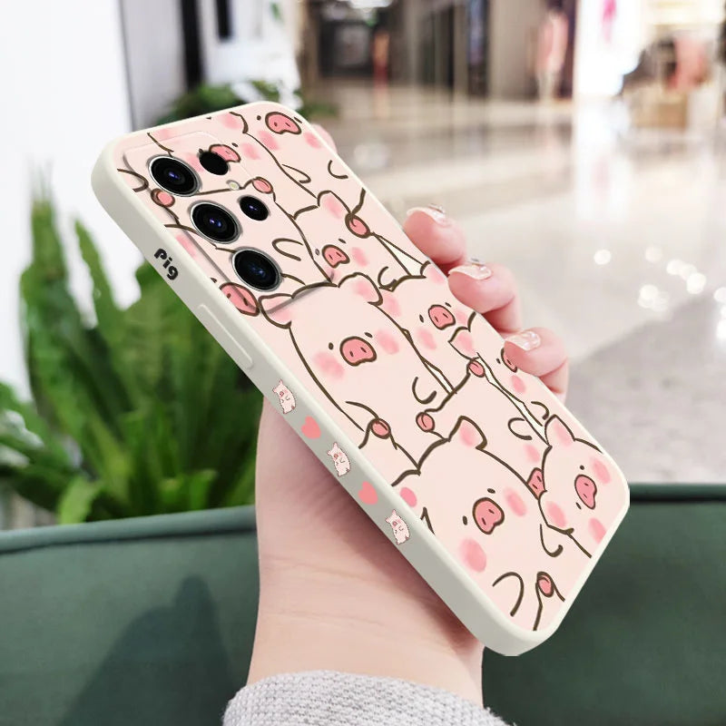 Cute Pink Pig Phone Case For Samsung Galaxy S25FE S24 S23 S22 S21 S20 S10 S10E Ultra Plus FE Note 20 Ultra 10 Plus Cover