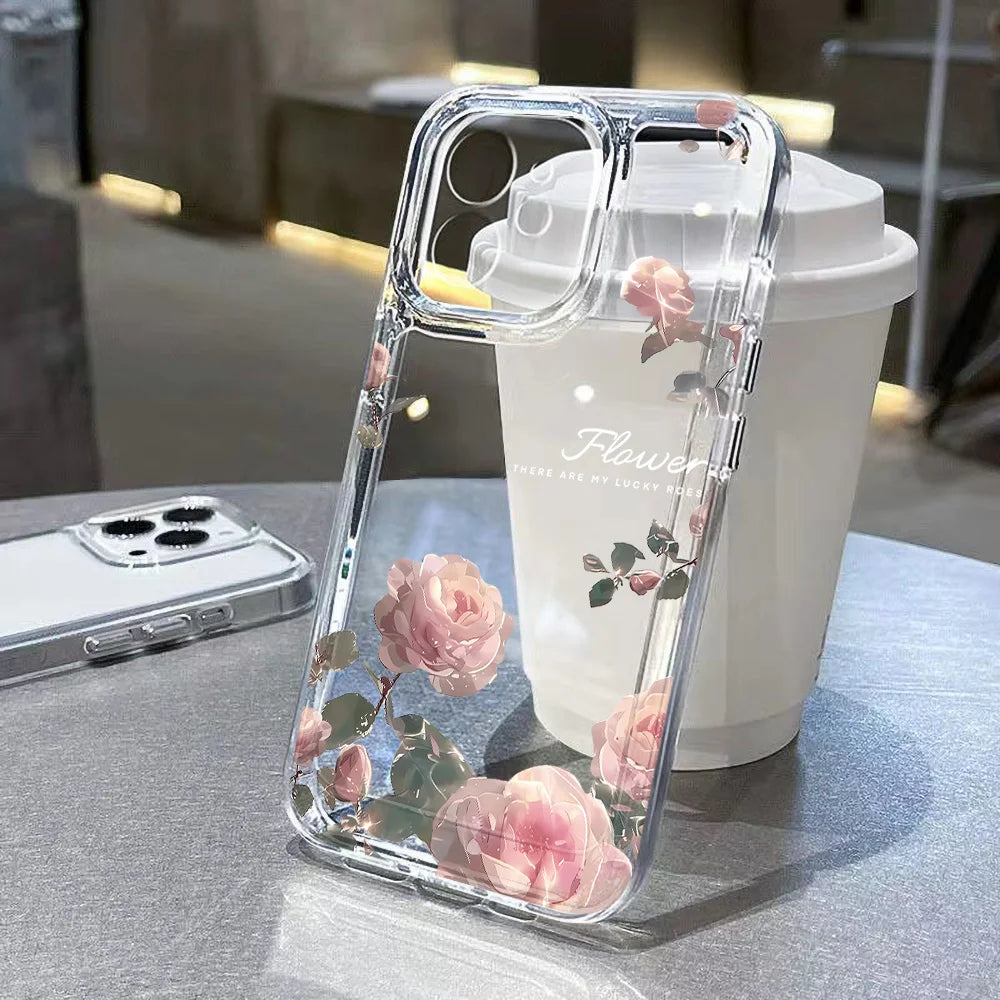 Case For Samsung Galaxy A56 5G A36 S25 Ultra S24 FE S23 S26 Case Samsung A16 A55 A54 A26 A35 White Lotus Floral Clear Phone Case
