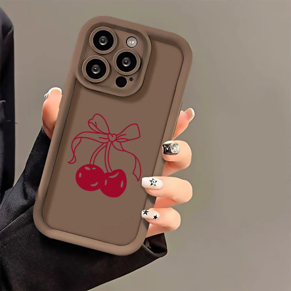 Red Cherry Phone Case For iPhone 13 17 Pro Max Case iPhone 11 16 15 14 Plus 12 16Pro XS Max XR X Cases Soft Silicone Back Cover