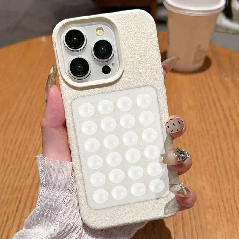 Luxury 3D Suction Cup Stand Litchi Pattern Phone Case For iPhone 17 16 15 14 Pro Max Plus 11 12 13 Pro Max X XR XS 16E Cover