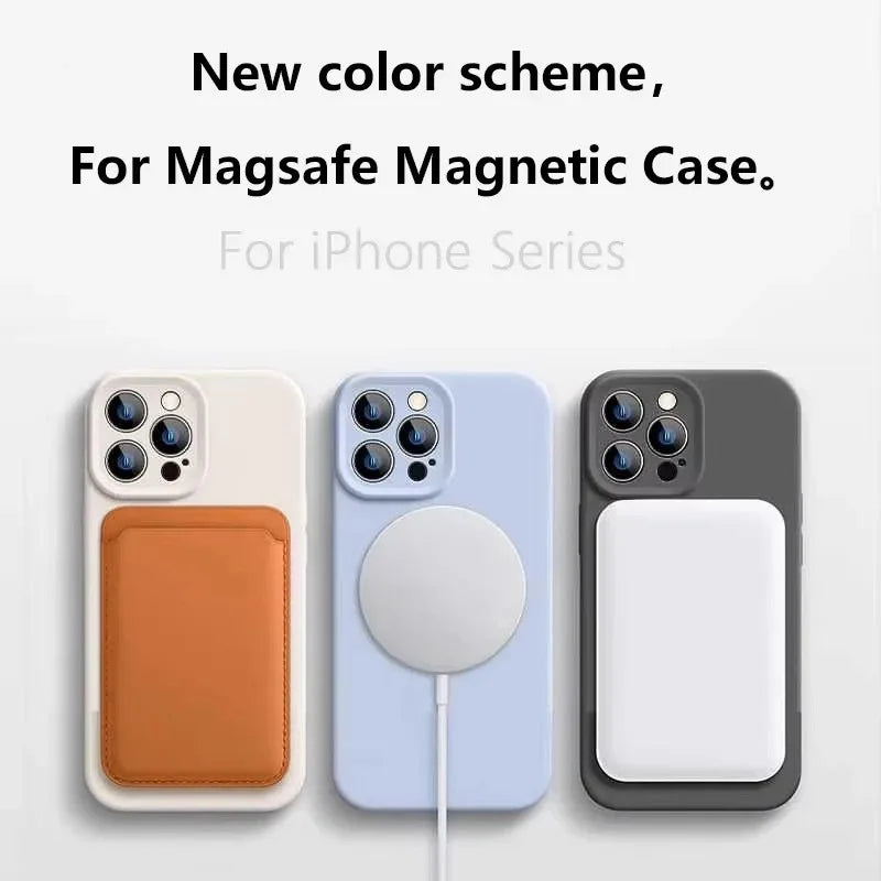 Magnetic Luxury Wireless Charge For Magsafe Phone Cases for iPhone 16 Plus 15 14 13 Pro Max Original Liquid Soft Silicone Cover