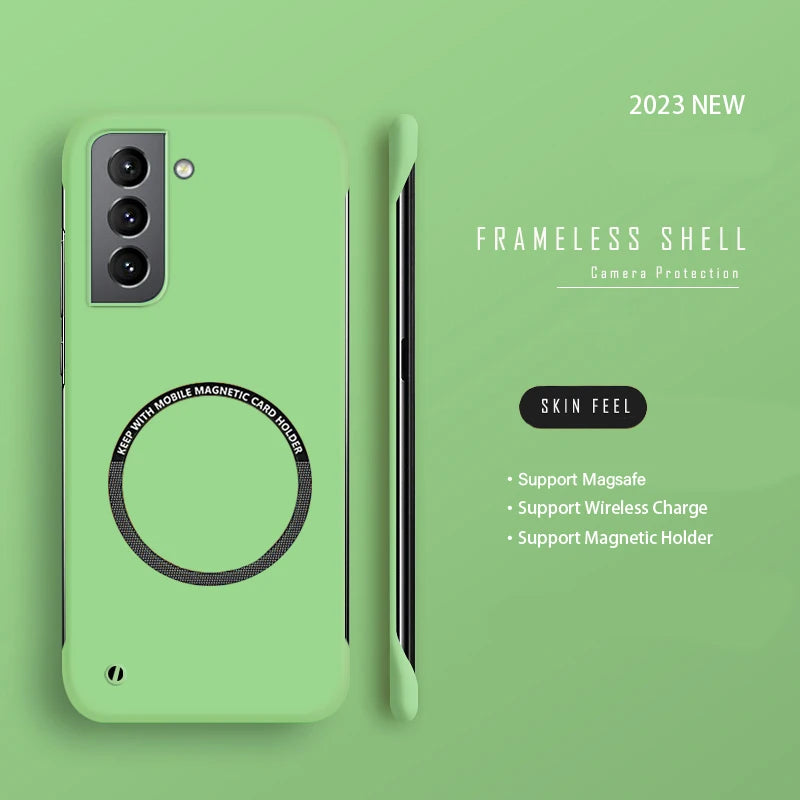 Hard PC Frameless Magnetic Phone Case For Samsung Galaxy S23 S22 S21 S20 FE Plus NOTE 20 S24 Ultra Magsafe Matte Thin Cover