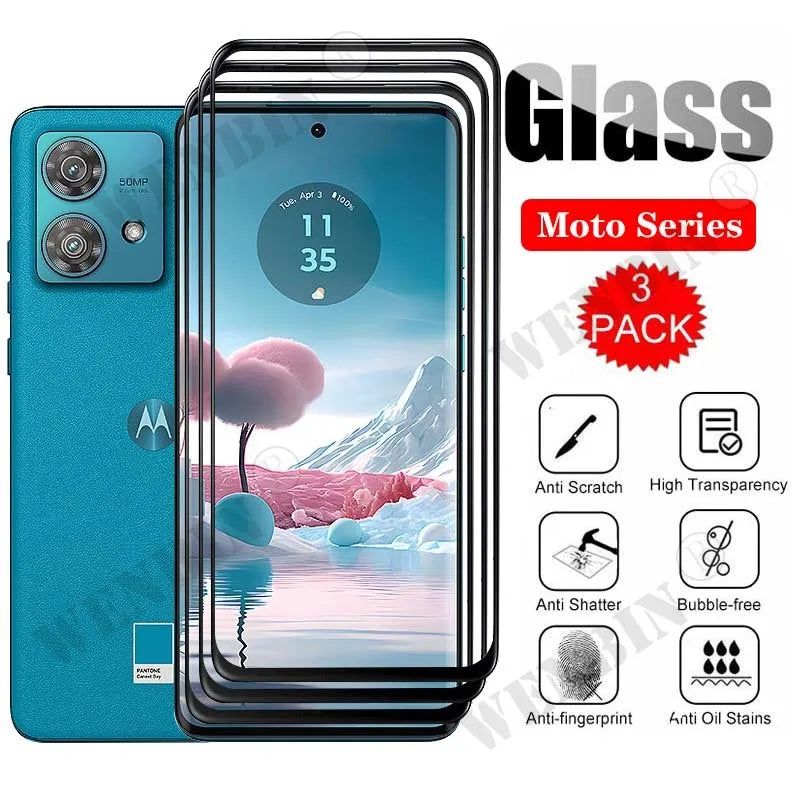 3 Pcs Tempered Glass For Motorola Moto Edge 60 50 40 Neo G Stylus Play 2024 G24 G34 G04 Curved Full Cover Screen Protector