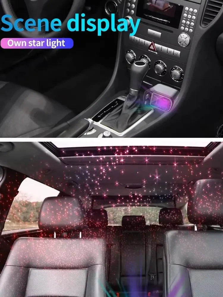4 in 1 Car Charger with Starry Sky SpotlightRetractable Car Charger with Charging Cable & 2Charging Ports, Universal Car Charger