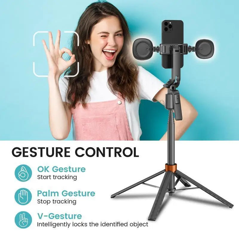 Selfie Stick Tripod Rechargeable Smart Face Tracking Tripod with 2 Fill Light Phone Holder for Live Streaming Vlog 360°Rotatable