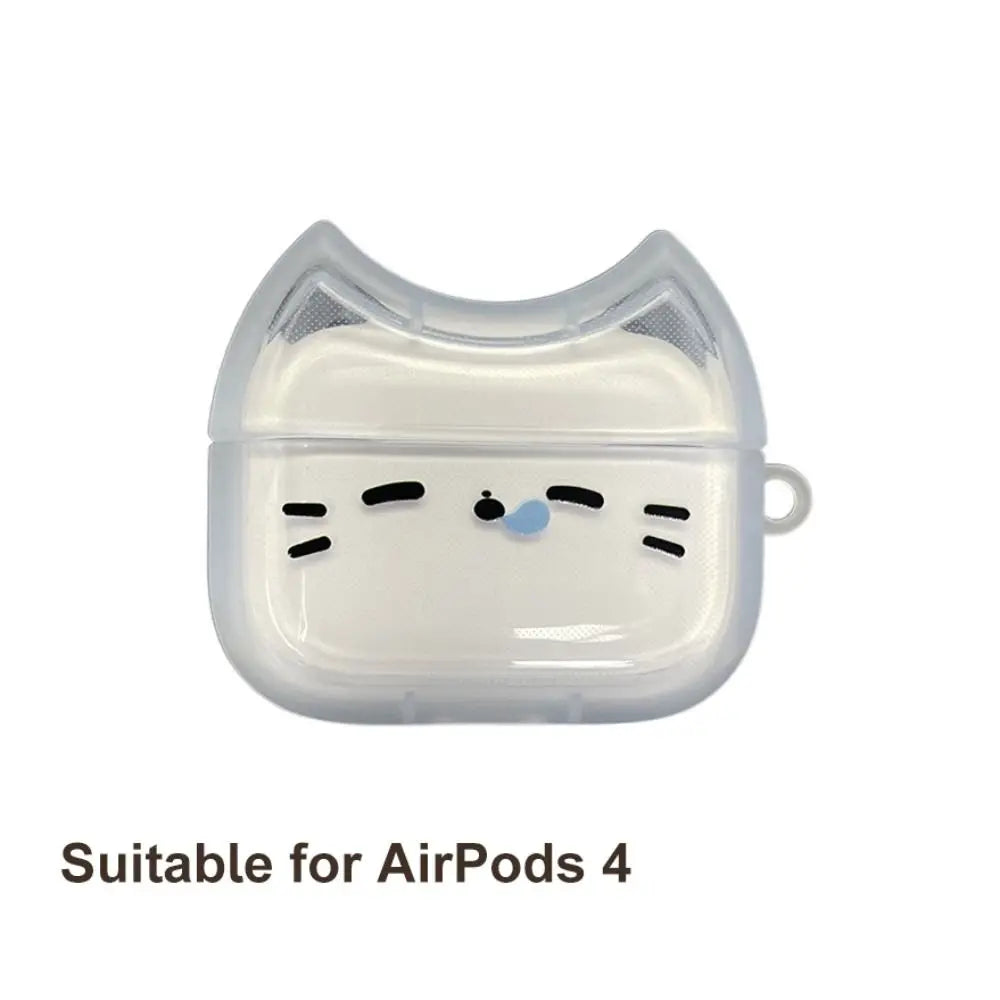 Dustproof Anti-Fall Sleepy Cat Earphone Case with Keyring Earbuds Cover Anti-scratch Shockproof for Airpods 4 3 2 1/ Pro/Pro2