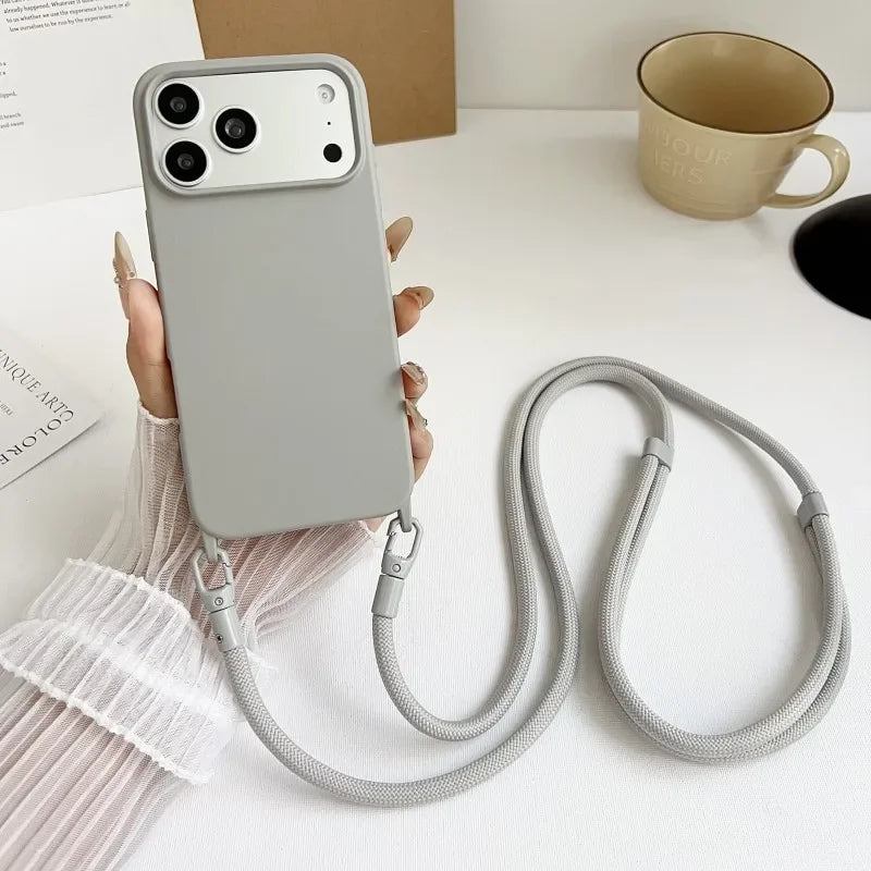 Official Lanyard Case For iPhone 17 Pro Max 14 12 11 13 15 16 Plus 17 Air Shockproof Candy Crossbody Neck Cord Strap Soft Cover