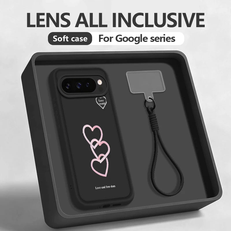 Leopard Love Heart Patterned Phone Case For Google Pixel 10 9 Pro Pixel 8A 7A 10 9 Pro XL 8 7 Pro 9A Soft Silicone Lanyard Cover