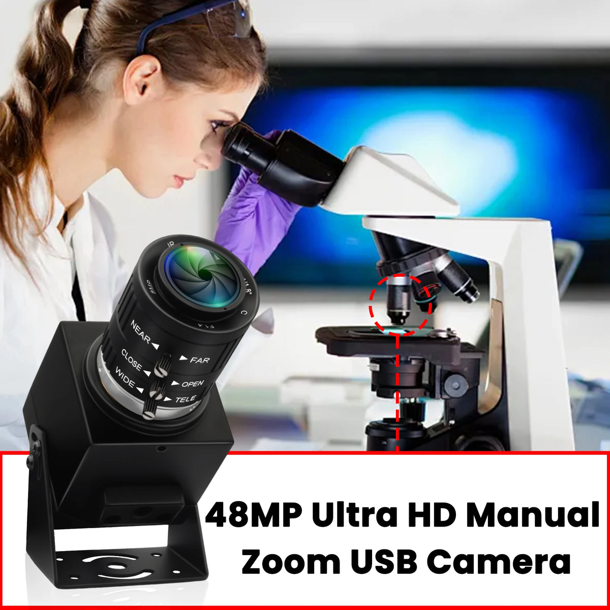 ELP 48MP USB Camera IMX586 8K CMOS UVC Mini USB Webcam Industrial Video Camera with 3.6-10mm Varifocal Zoom Lens