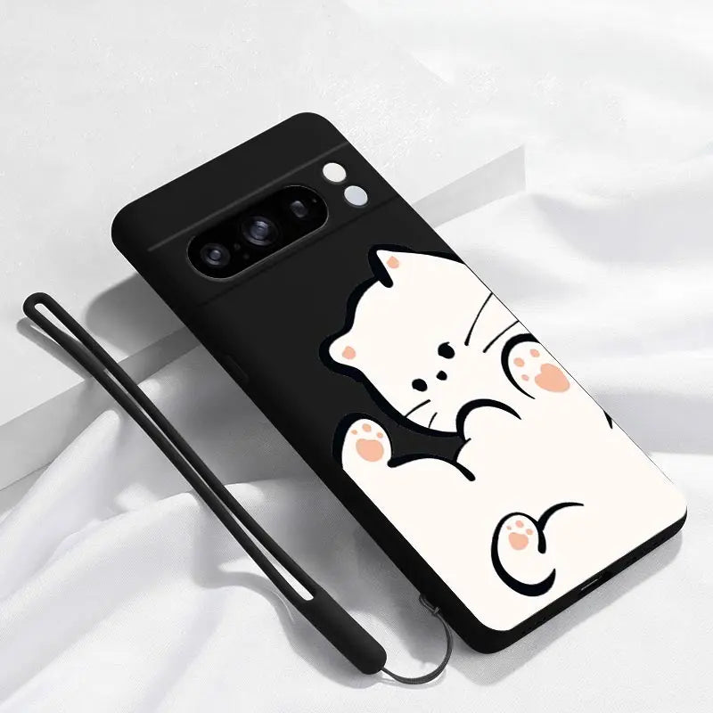 Pixel 8Pro Fluffy Kitten Bracelet Silicone Phone Case For Google Pixel 8Pro 3XL 3A 4 4A 8 8A 5 7 7A 9 9Pro 9ProXL 6A Cover