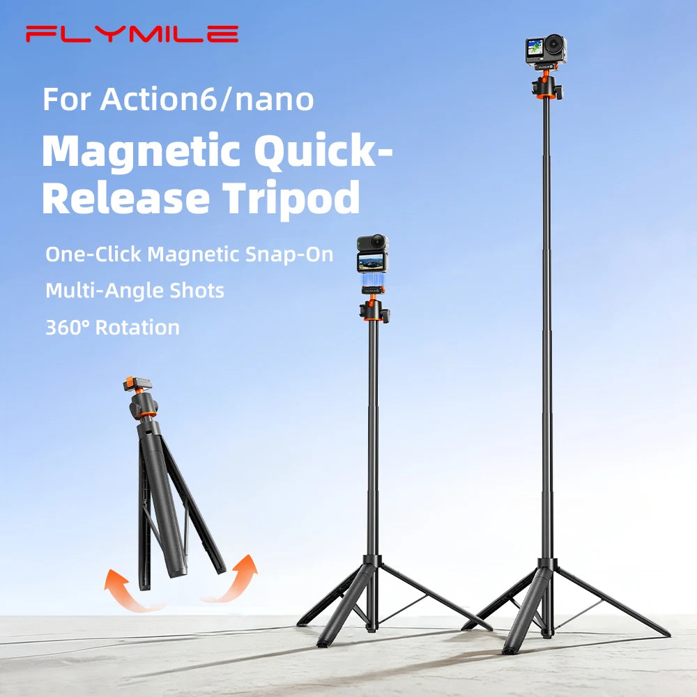 Flymile Tripod for DJI OSMO Action 6/Nano With Mount Base Quick-release Tripod 140CM Selfie Stick Photography Accessories