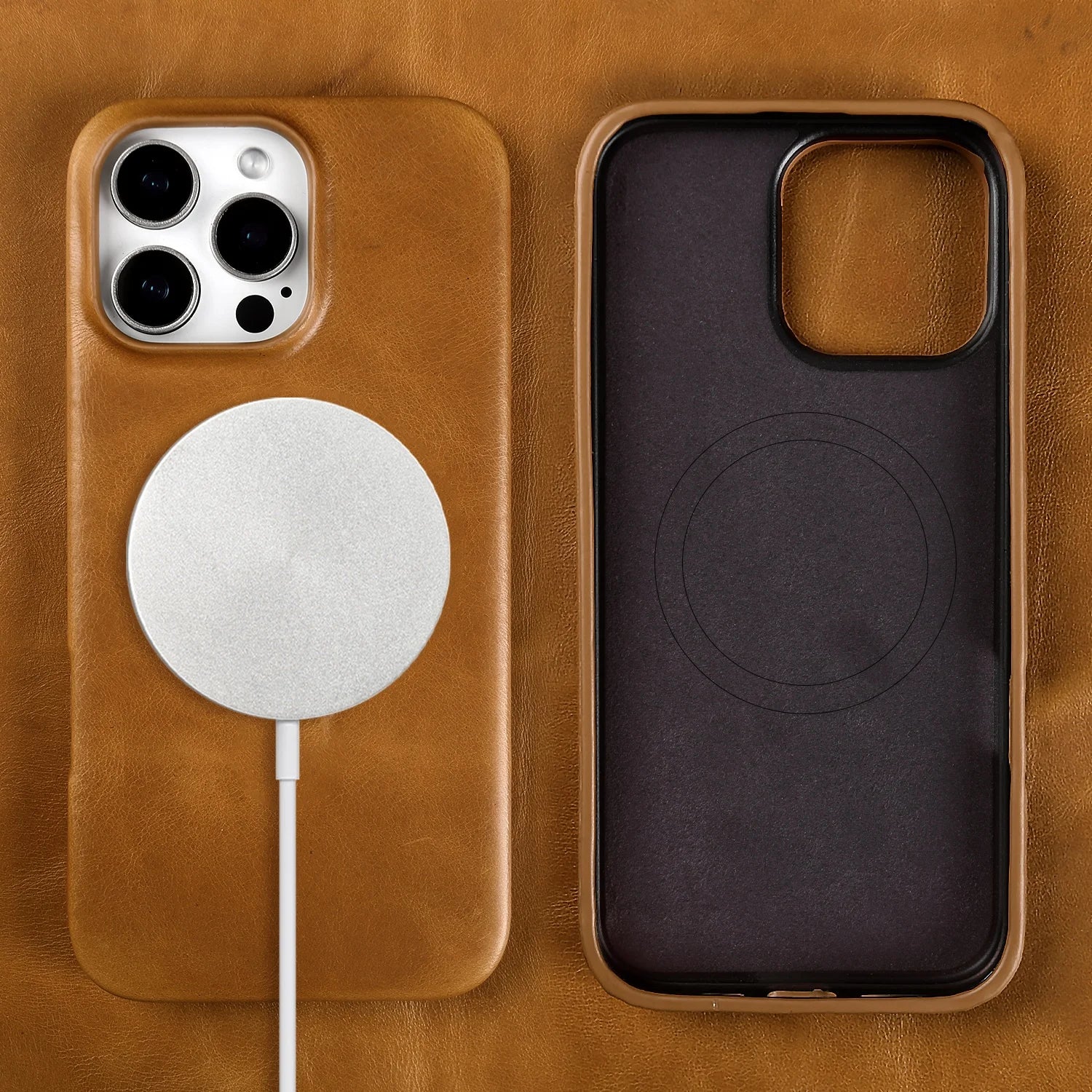 Vintage Full Wrapped Genuine Leather Case For Iphone 16 Pro Max 15 14 13 12 11 Business Oil Wax Magnetic Magsafe Phone Cover